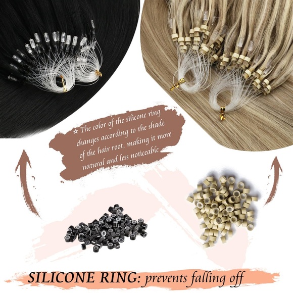 HUMAN HAIR Micro Bead Extensions Light Brown Balayage Ash Brown w/ Highlights - Picture 5 of 12